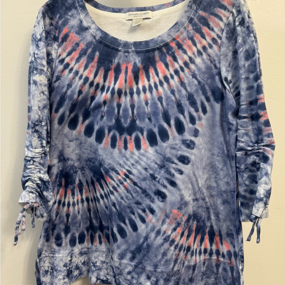 Christopher & Banks Blue and Pink Tie-Dye Long Sleeve Top petite L … NWOT